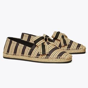 New TORY BURCH Bow Espadrille In Vintage Stripe Ribbon Size 6.5